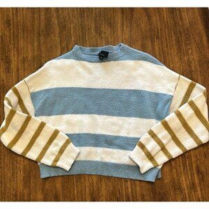 Lumiere Striped Blue & Brown Cropped Sweater Size S Soft